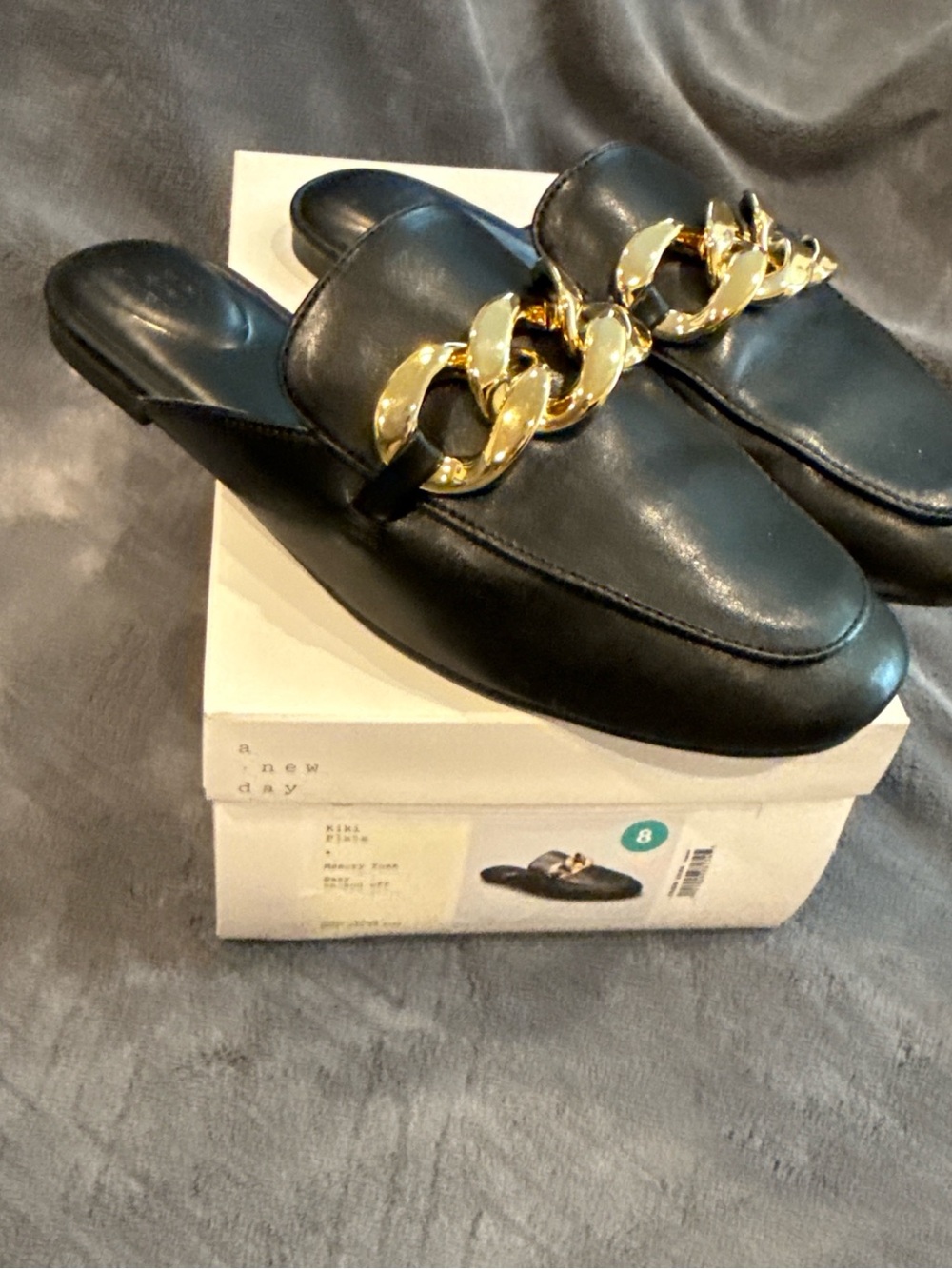 a new day Black Slip-On Mules with Gold Chain Accent 8